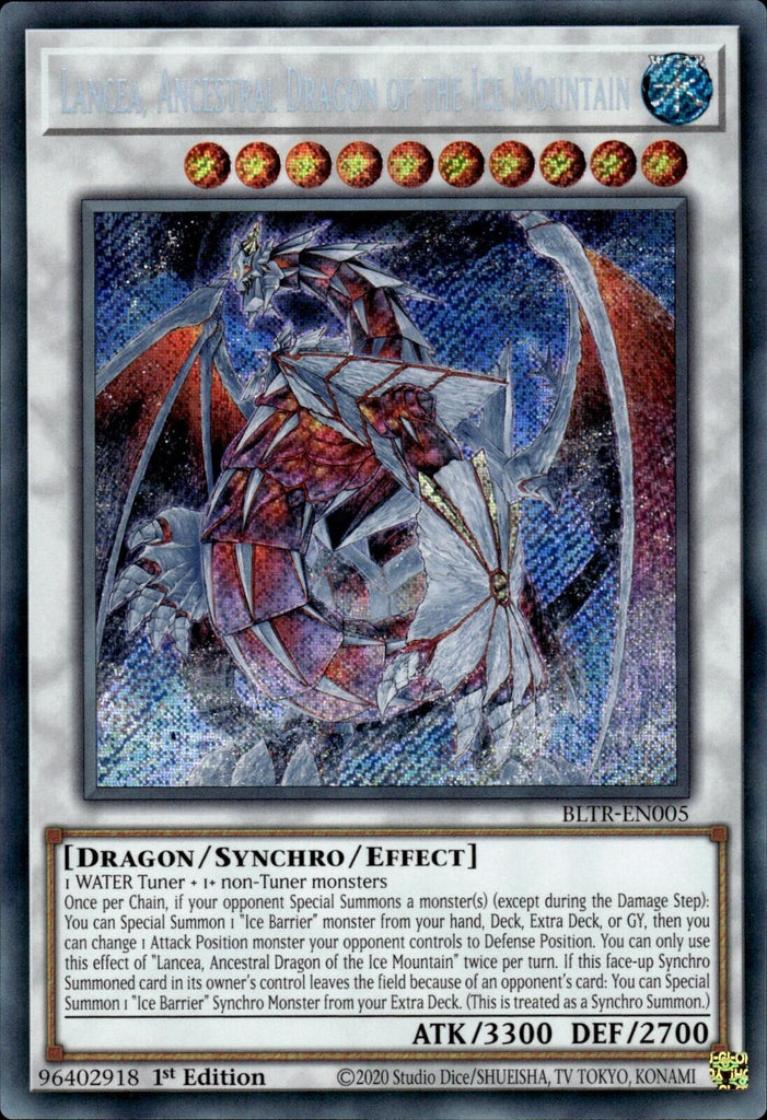 mountain card yugioh Lancea, Ancestral Dragon of the Ice Mountain [BLTR-EN005] Secret Rare