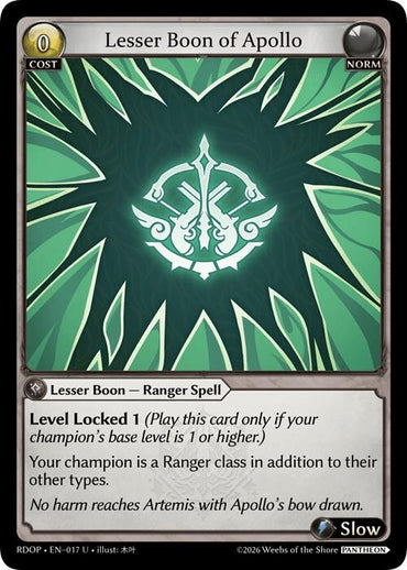Lesser Boon of Apollo (17) [Radiant Origins: Pantheon]